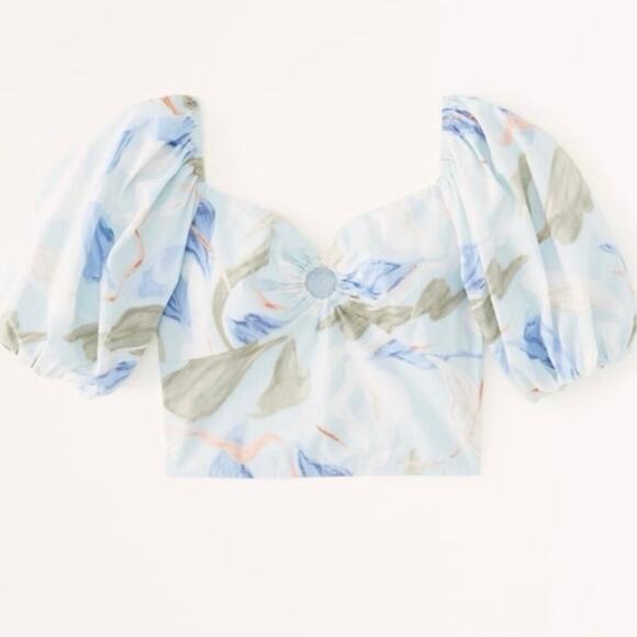 Abercrombie & Fitch Puff Sleeve Floral Poplin O Top - Picture 1 of 5